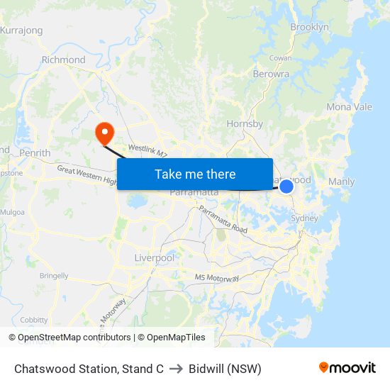 Chatswood Station, Stand C to Bidwill (NSW) map