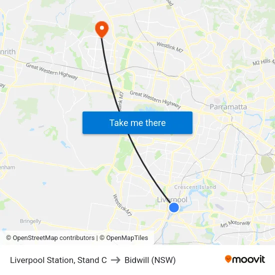Liverpool Station, Stand C to Bidwill (NSW) map