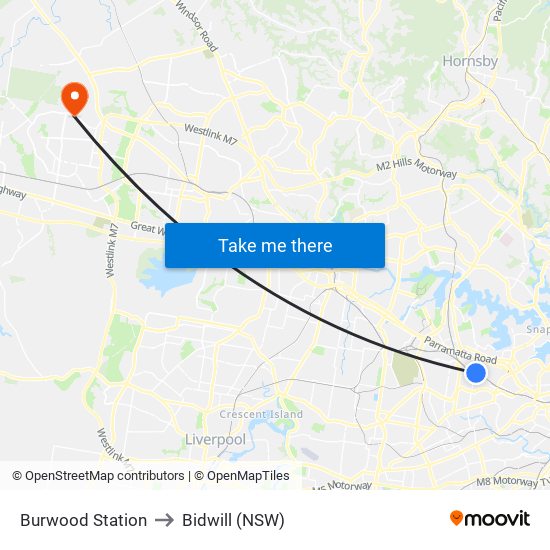 Burwood Station to Bidwill (NSW) map