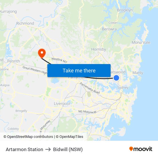Artarmon Station to Bidwill (NSW) map