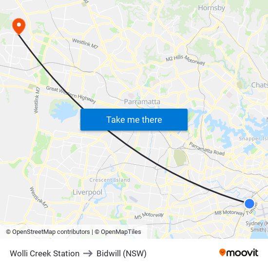 Wolli Creek Station to Bidwill (NSW) map