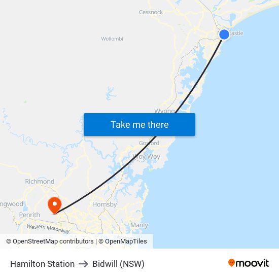 Hamilton Station to Bidwill (NSW) map