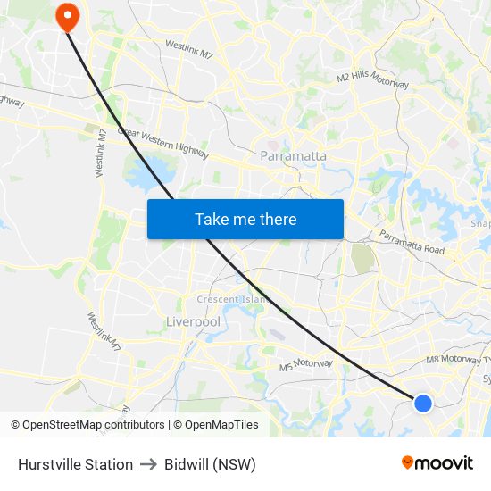 Hurstville Station to Bidwill (NSW) map