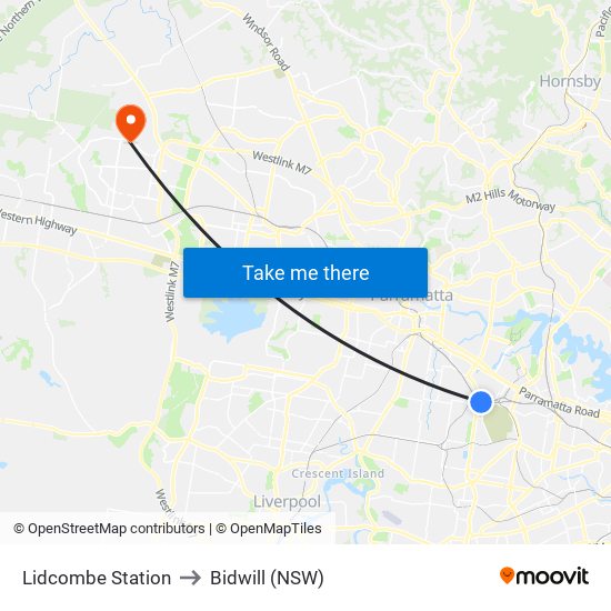 Lidcombe Station to Bidwill (NSW) map