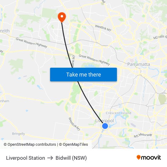 Liverpool Station to Bidwill (NSW) map