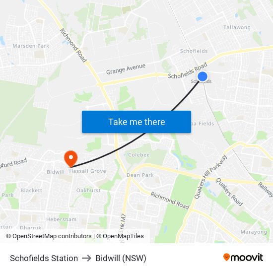 Schofields Station to Bidwill (NSW) map