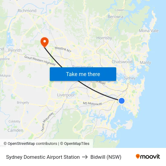 Sydney Domestic Airport Station to Bidwill (NSW) map