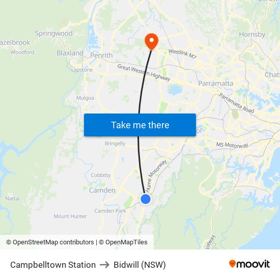 Campbelltown Station to Bidwill (NSW) map