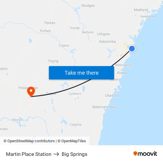 Martin Place Station to Big Springs map