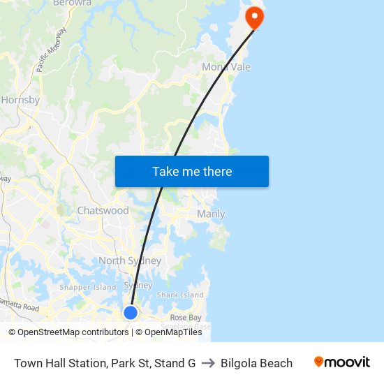 Town Hall Station, Park St, Stand G to Bilgola Beach map