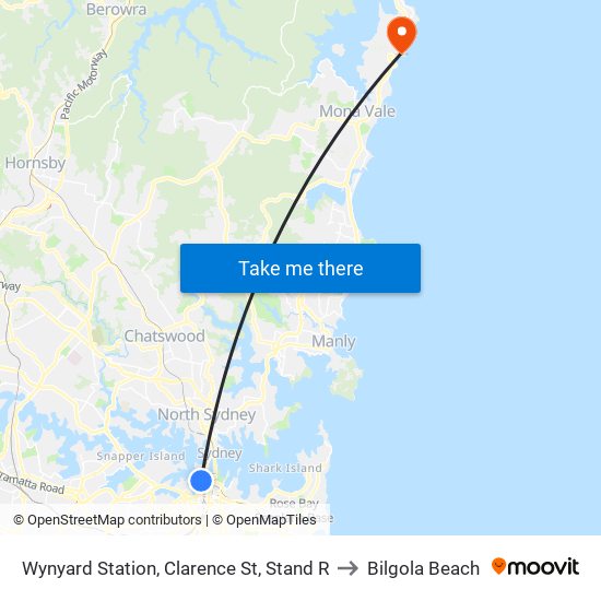 Wynyard Station, Clarence St, Stand R to Bilgola Beach map