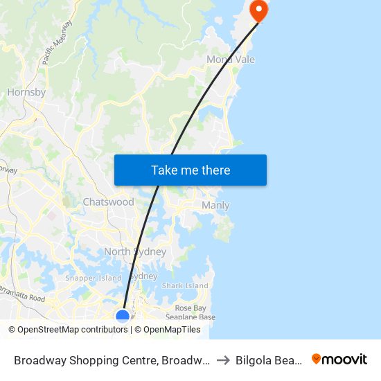 Broadway Shopping Centre, Broadway to Bilgola Beach map