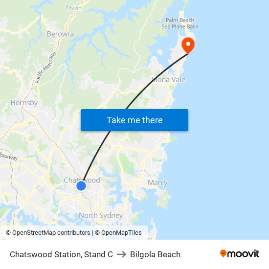 Chatswood Station, Stand C to Bilgola Beach map