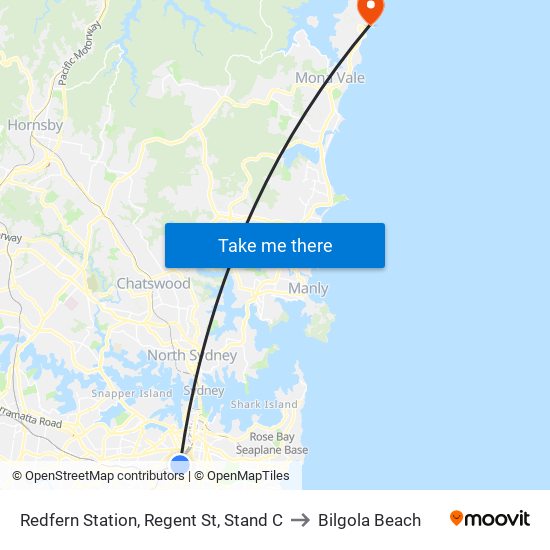 Redfern Station, Regent St, Stand C to Bilgola Beach map