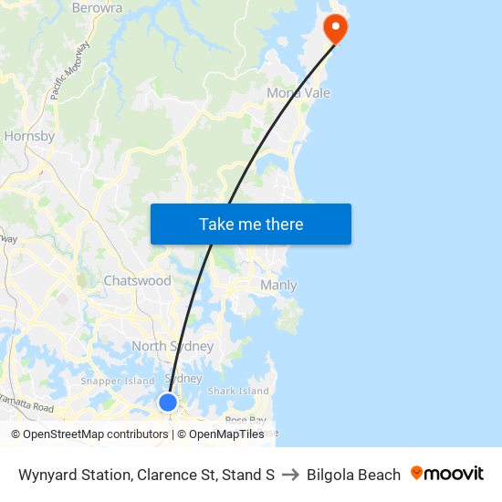 Wynyard Station, Clarence St, Stand S to Bilgola Beach map