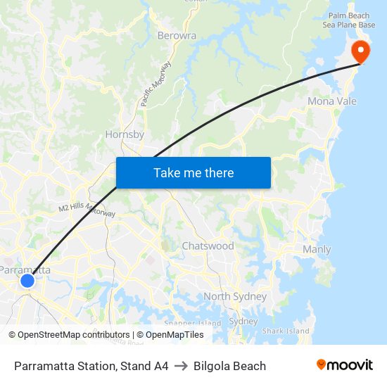 Parramatta Station, Stand A4 to Bilgola Beach map