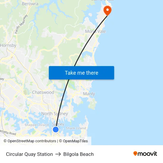 Circular Quay Station to Bilgola Beach map