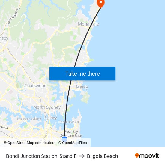 Bondi Junction Station, Stand F to Bilgola Beach map