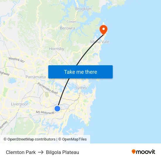 Clemton Park to Bilgola Plateau map