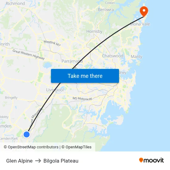 Glen Alpine to Bilgola Plateau map
