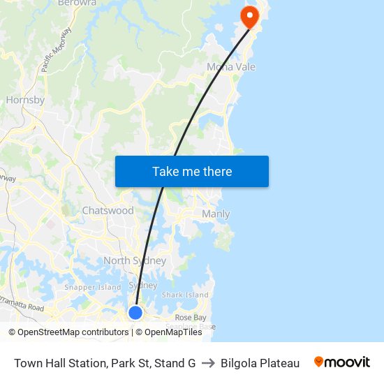 Town Hall Station, Park St, Stand G to Bilgola Plateau map