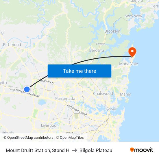 Mount Druitt Station, Stand H to Bilgola Plateau map