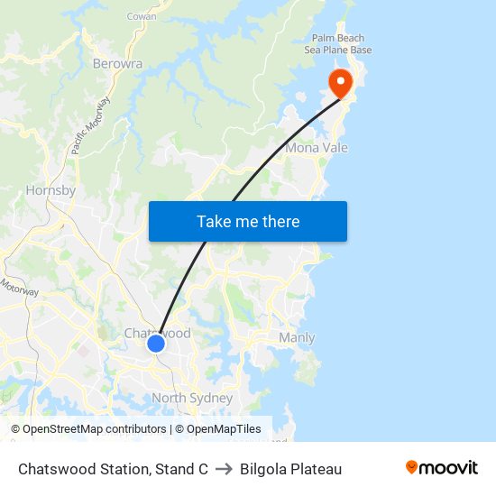 Chatswood Station, Stand C to Bilgola Plateau map