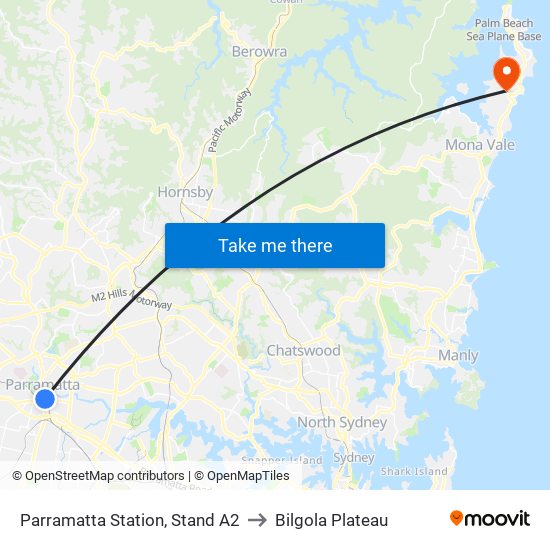 Parramatta Station, Stand A2 to Bilgola Plateau map