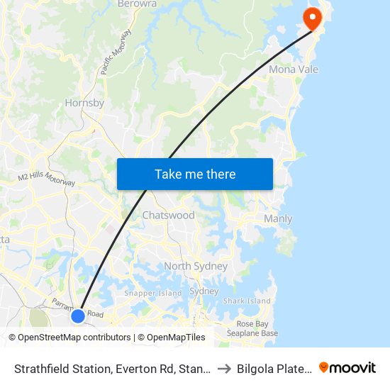 Strathfield Station, Everton Rd, Stand B to Bilgola Plateau map