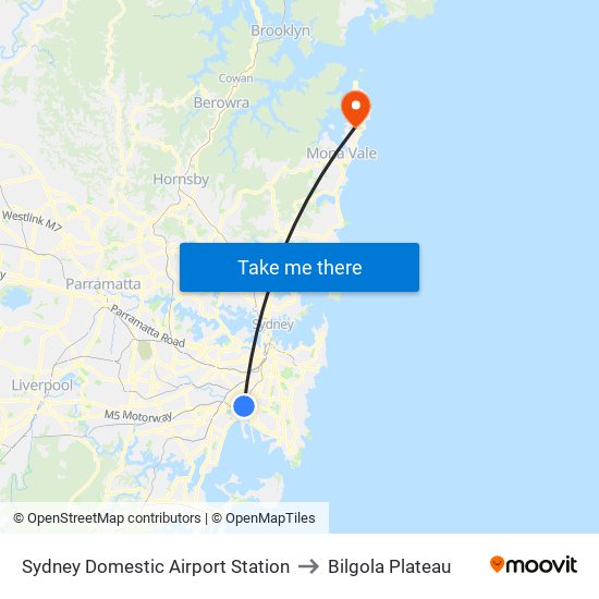 Sydney Domestic Airport Station to Bilgola Plateau map