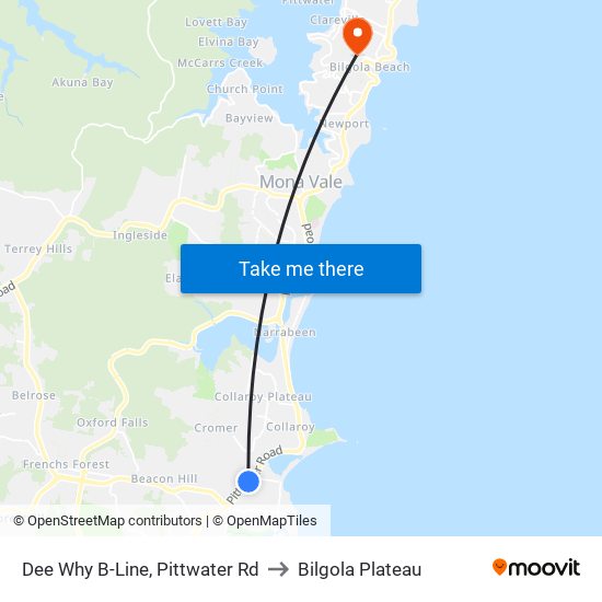 Dee Why B-Line, Pittwater Rd to Bilgola Plateau map