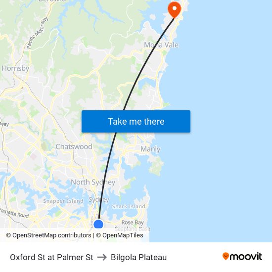 Oxford St at Palmer St to Bilgola Plateau map