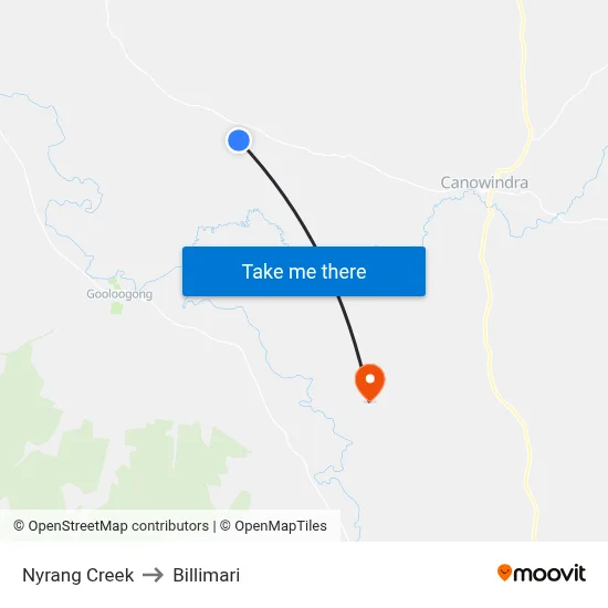 Nyrang Creek to Billimari map