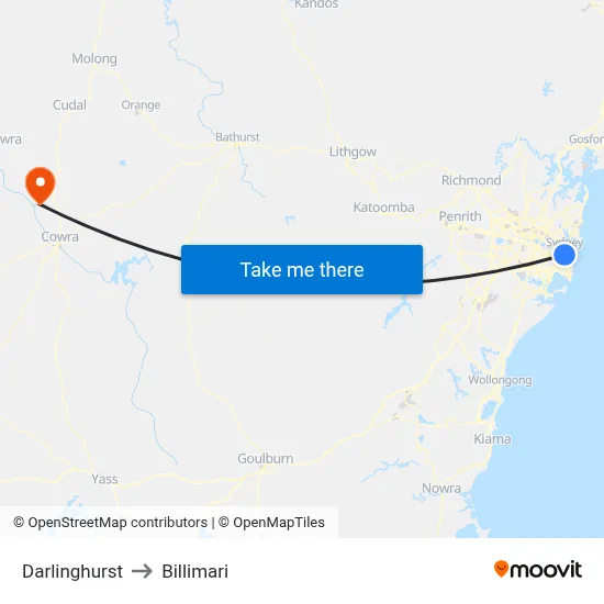 Darlinghurst to Billimari map