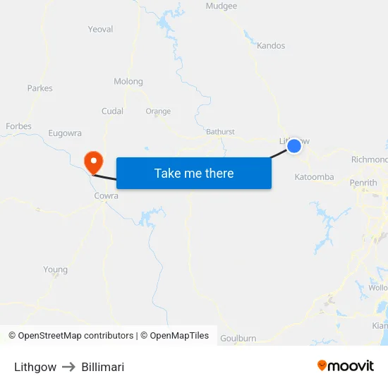 Lithgow to Billimari map