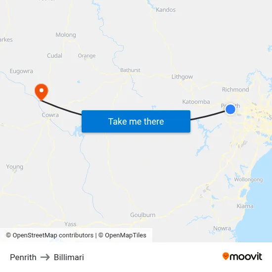 Penrith to Billimari map