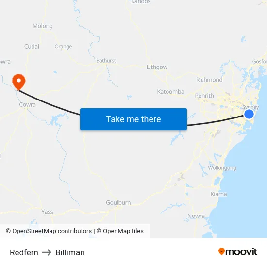 Redfern to Billimari map