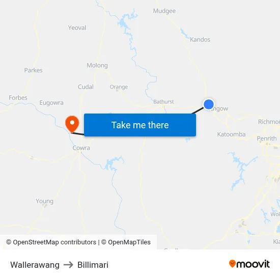 Wallerawang to Billimari map