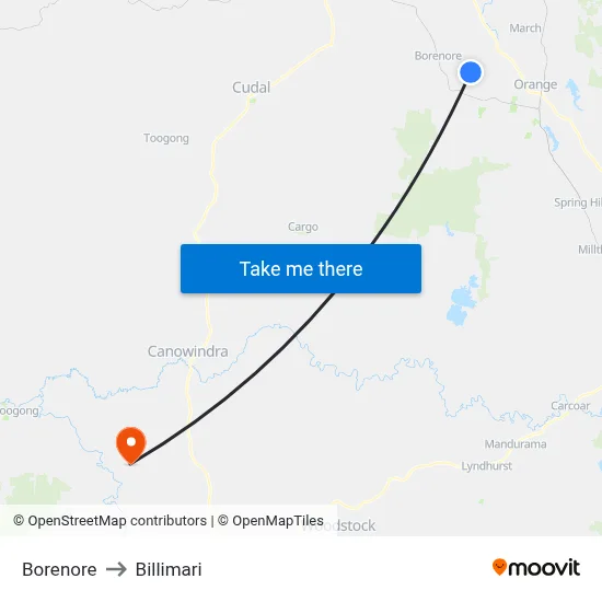 Borenore to Billimari map