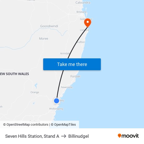 Seven Hills Station, Stand A to Billinudgel map