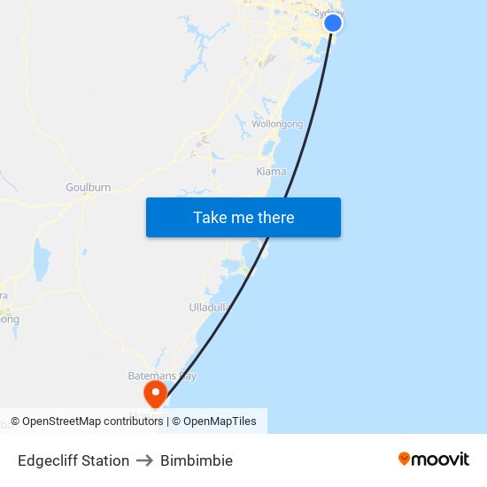 Edgecliff Station to Bimbimbie map