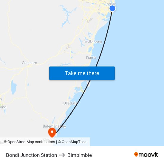 Bondi Junction Station to Bimbimbie map