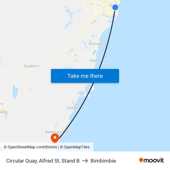 Circular Quay, Alfred St, Stand B to Bimbimbie map