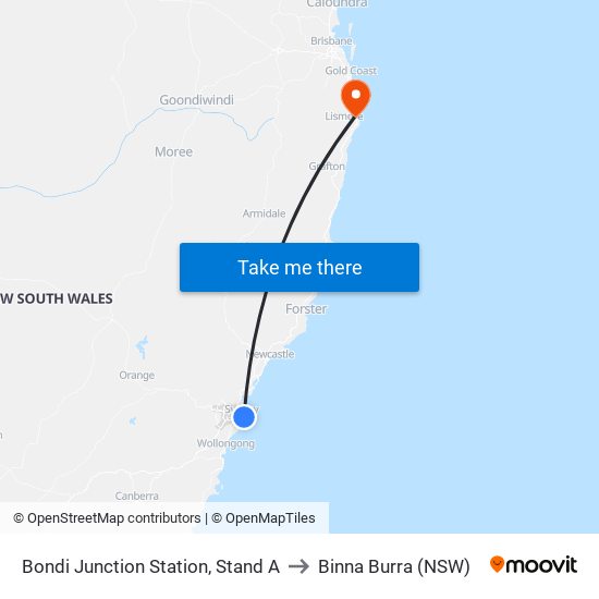 Bondi Junction Station, Stand A to Binna Burra (NSW) map