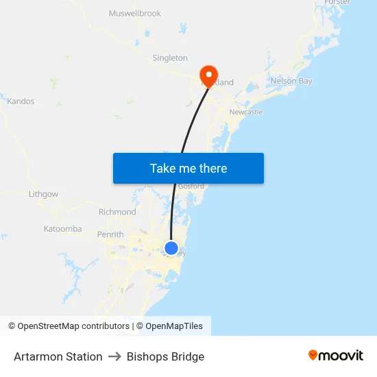 Artarmon Station to Bishops Bridge map