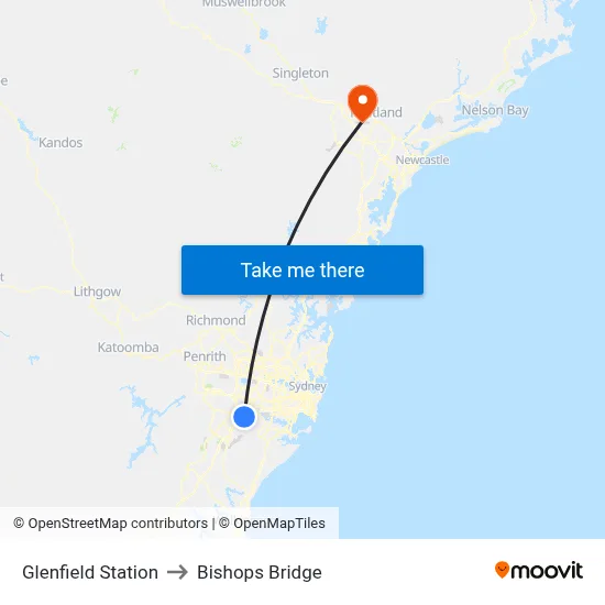 Glenfield Station to Bishops Bridge map