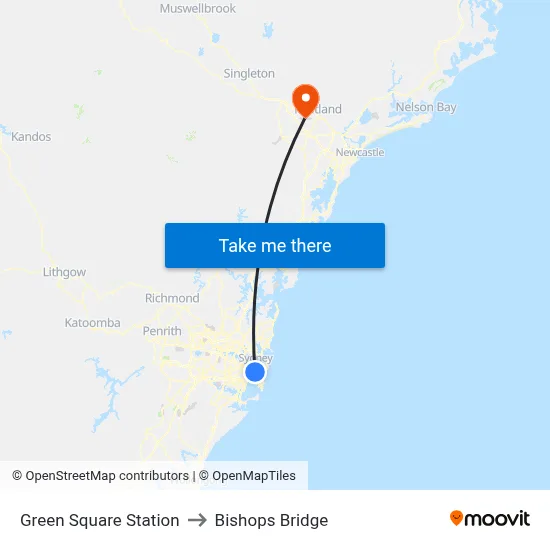 Green Square Station to Bishops Bridge map