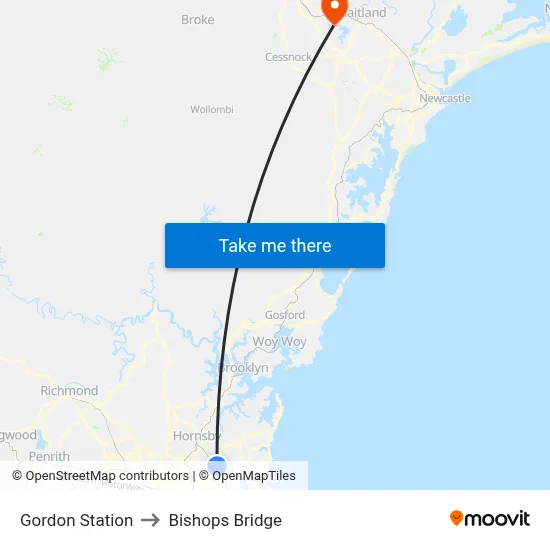 Gordon Station to Bishops Bridge map