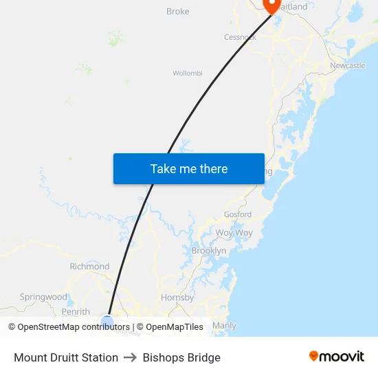 Mount Druitt Station to Bishops Bridge map