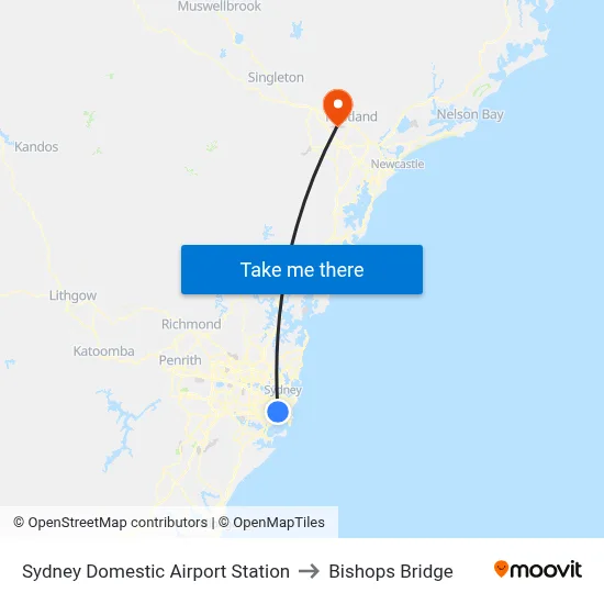 Sydney Domestic Airport Station to Bishops Bridge map